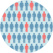 Grupo de pessoas em azul, com algumas em vermelho, representando a transmissão